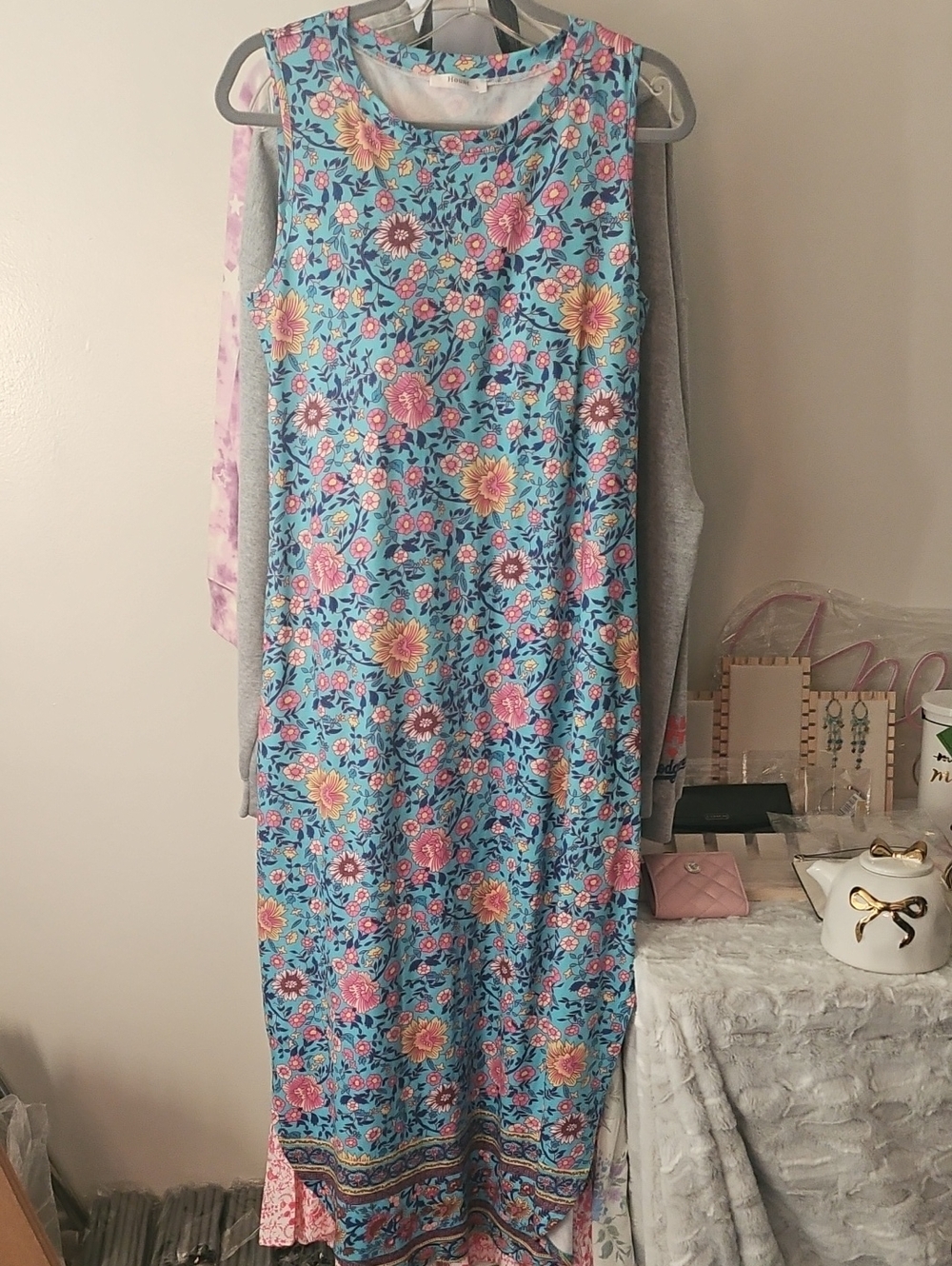 Hount Turquoise Floral Maxi Dress Large - Picture 8 of 10